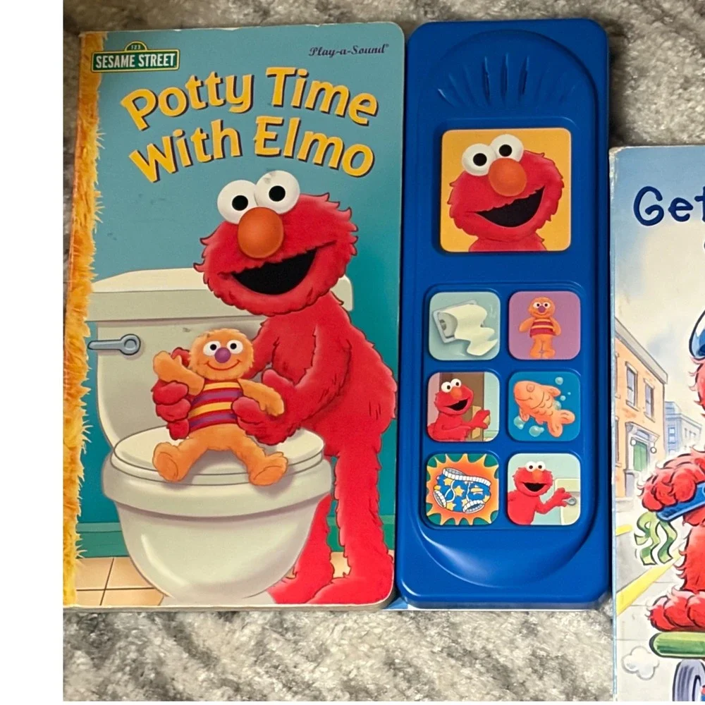 Sesame Street Elmo Sound Book Lot Potty Time With Elmo & Get Up and Go Songs